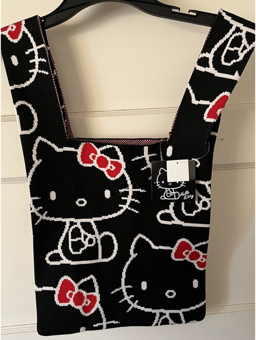 Sanrio Hello Kitty Knit Black Shopping Tote Bag New